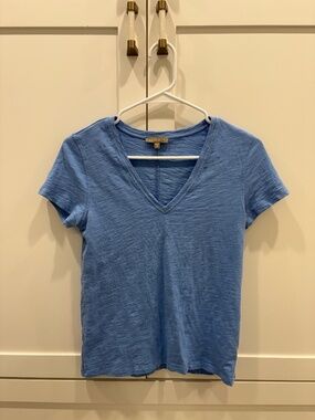 Lilla P Blue Slub Cotton V Neck Tee Minimalist Basic